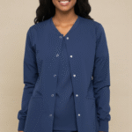FortisPop Core Feminine Scrub Jacket – 3-Pocket Solid with Ribbed Wrist and Snap Closure