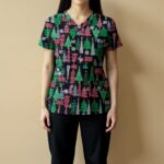 Peace and Joy Printed Set 4 Pocket Feminine Half Sleeve (2 Pocket Top and 2 Pocket Black Pant)