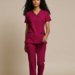 FortisPop Core Feminine Scrub Set – Mock Wrap Top + Boot Cut Pant, Built to Move