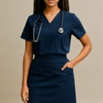 FortisPop Core Feminine Scrub Skirt Set – 2 Pocket V-Neck Top + 2 Pocket Cargo Skirt