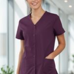 FortisPop Core Feminine Scrub Top – 2 Pockets, Snap V-Neck, Half Sleeve